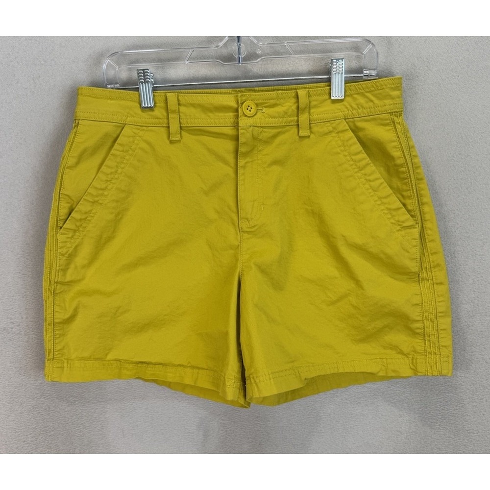 Eddie Bauer Women's Sz 12 Mustard Green Chino Stretch Hiking Outdoor Shorts EUC